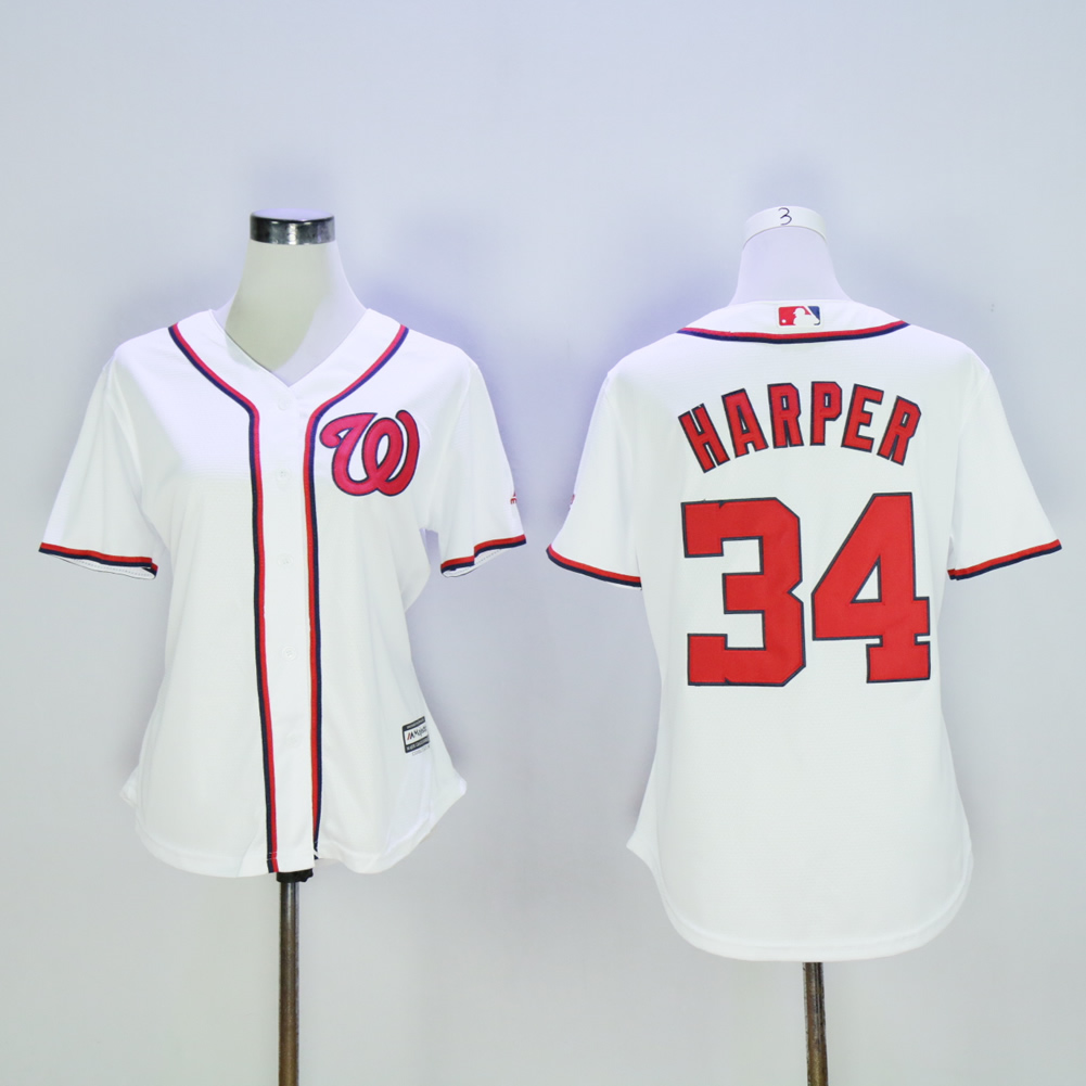 Women Washington Nationals 34 Harper White MLB Jerseys